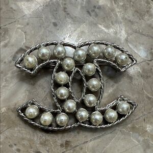 Chic Silver and Pearl Designer Brooch